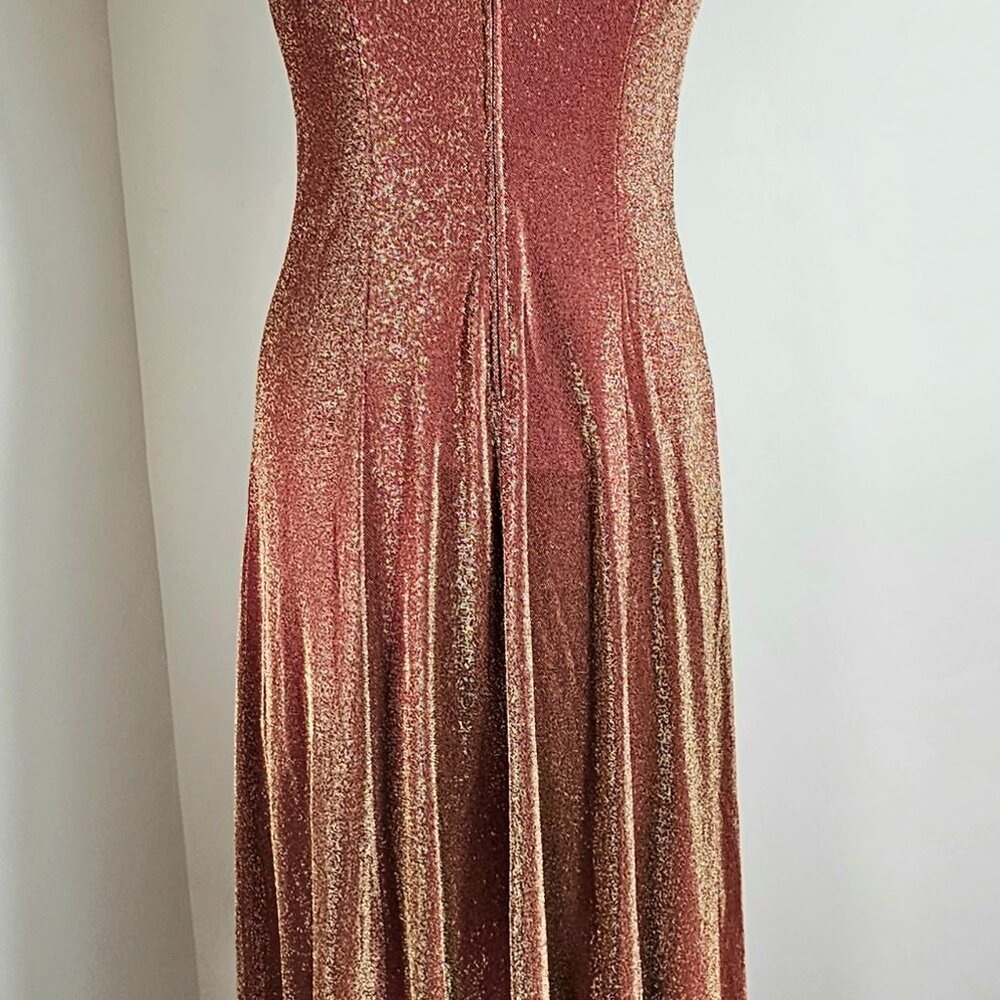 Moda International Copper Metallic Midi Dress Size 4 90s Slip Dress - Picture 8 of 12